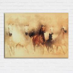 Atlar Suluboya Görünümlü Kanvas Tablo