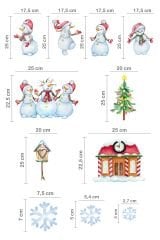 Şeffaf Sticker Yılbaşı Evi Kardan Adamlar ve Kar Taneleri Çocuk Bebek Odası Duvar Cam Sticker