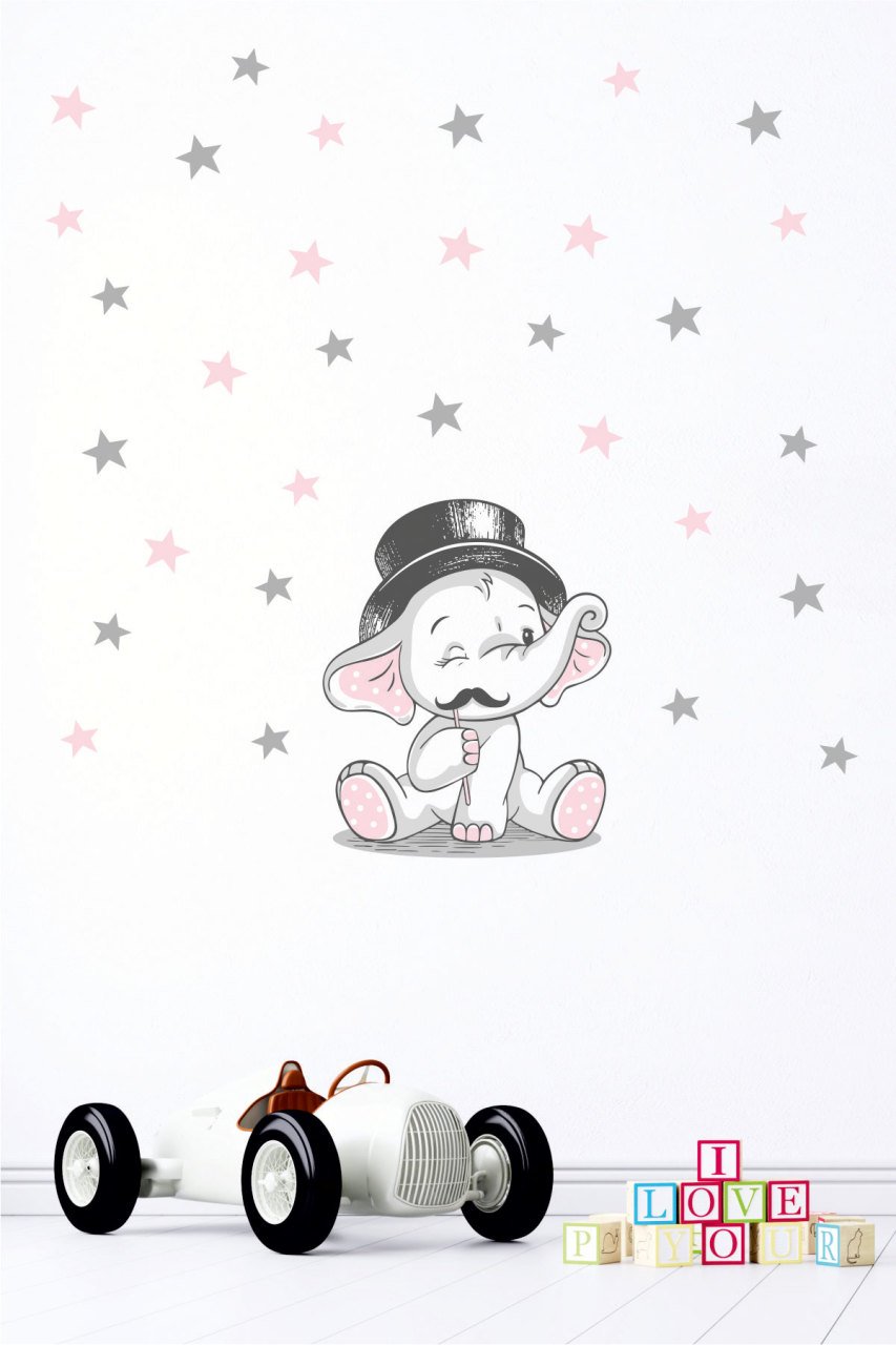 Sevimli Fil ve Yıldızlar Çocuk Odası Duvar Sticker