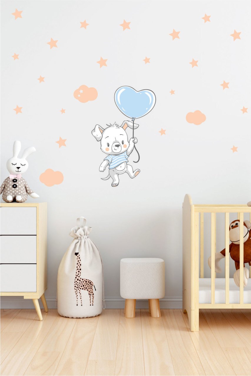 Sevimli Ayıcık Balon, Bulut ve Yıldızlar Çocuk Odası Duvar Sticker