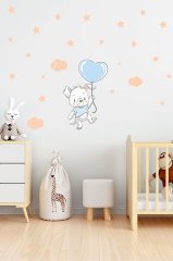 Sevimli Ayıcık Balon, Bulut ve Yıldızlar Çocuk Odası Duvar Sticker