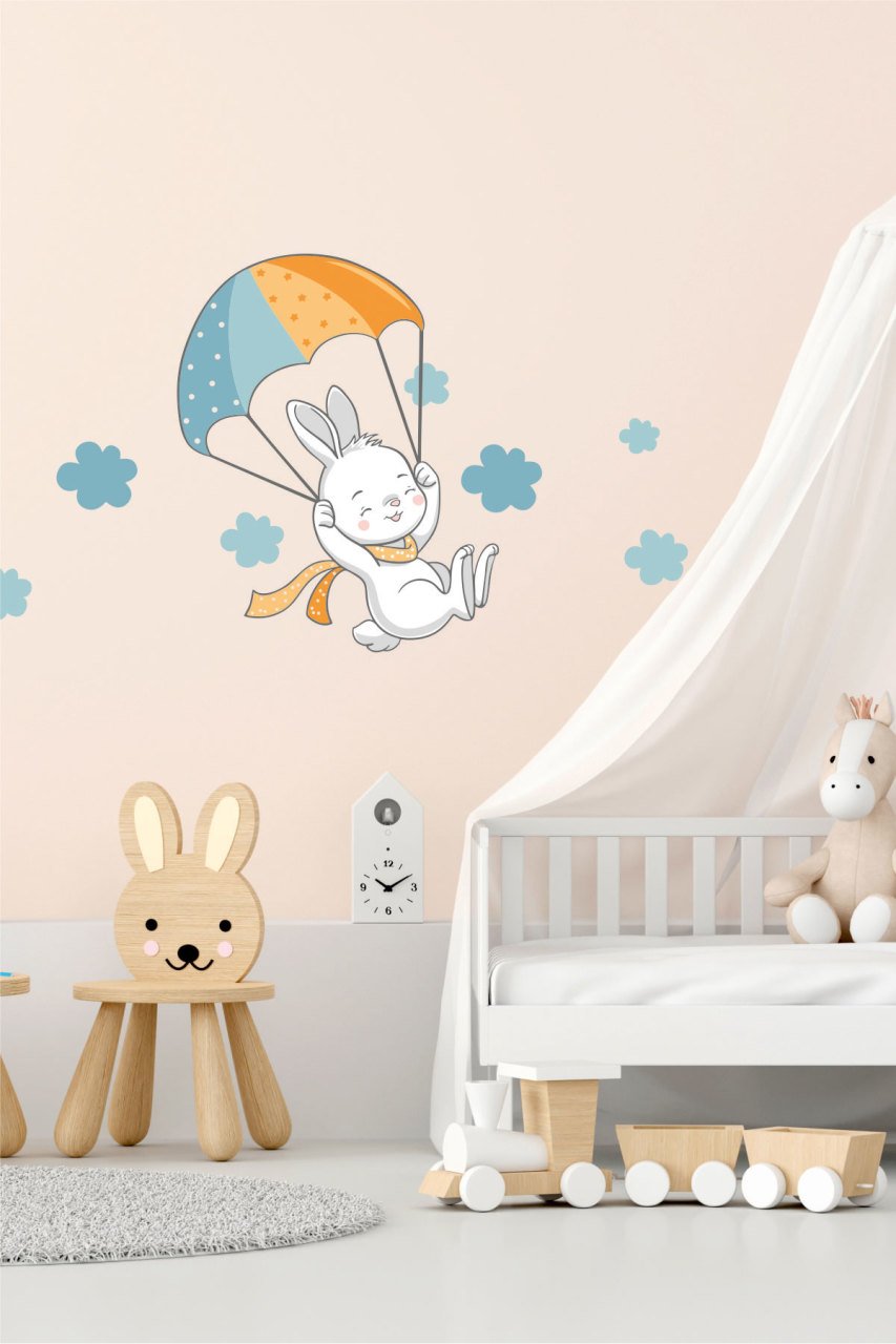 Paraşütte Gezen Sevimli Tavşan Çocuk Odası Duvar Sticker