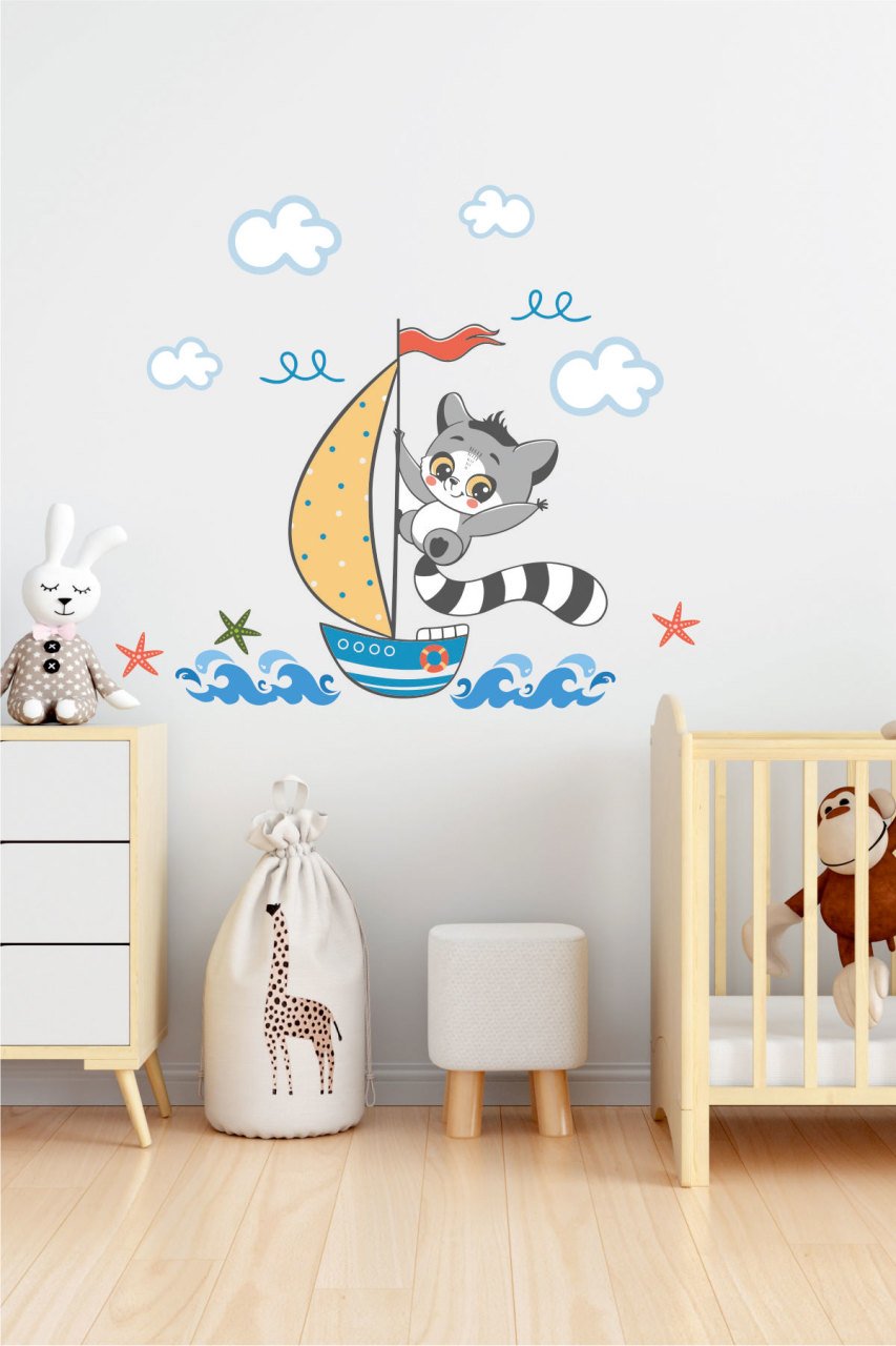 Denizci Rakun Çocuk Odası Duvar Sticker