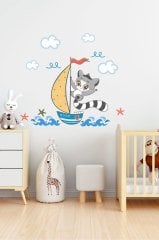 Denizci Rakun Çocuk Odası Duvar Sticker