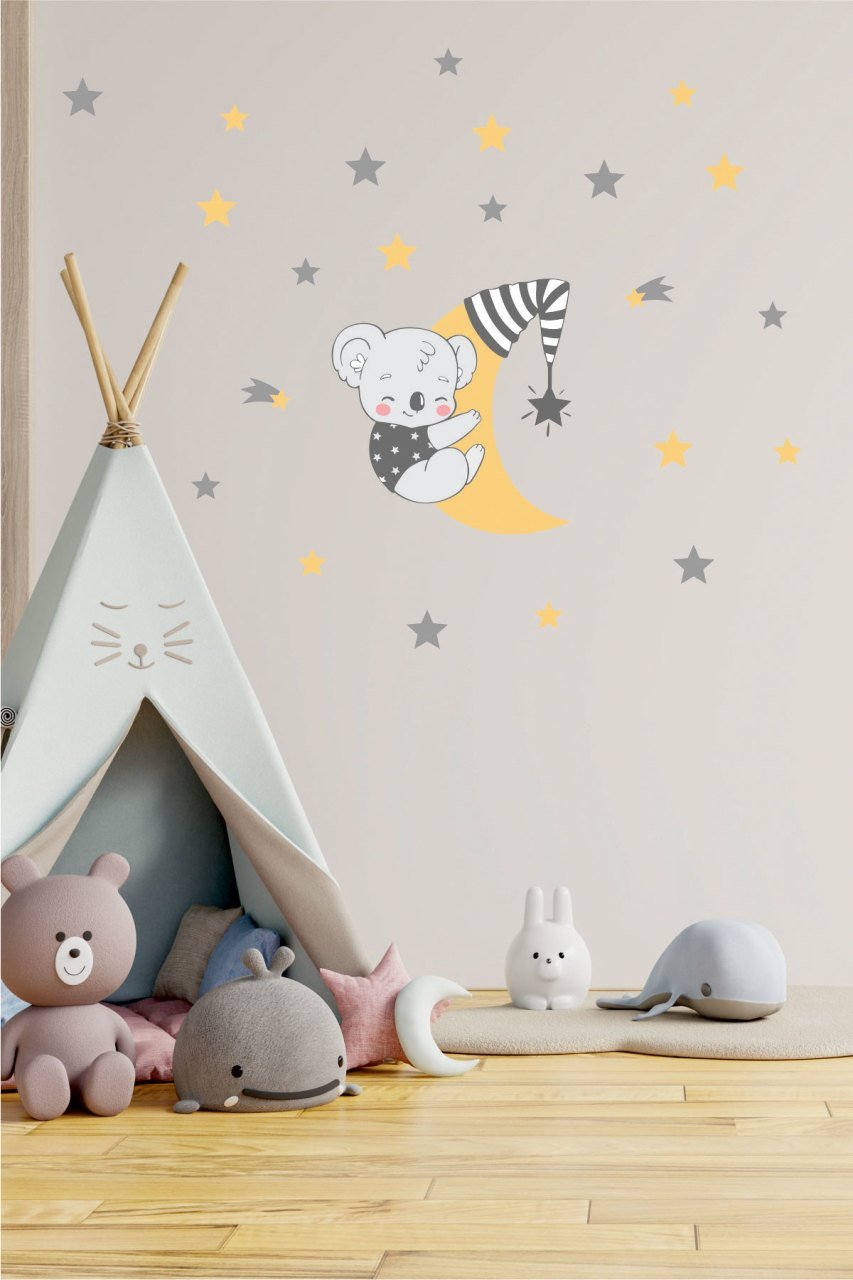 Ay, Yıldız ve Sevimli Koala Çocuk Odası Duvar Sticker