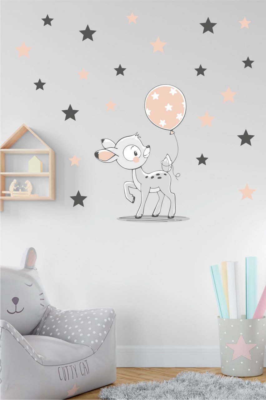 Sevimli Karaca ve Yıldızlar Çocuk Odası Duvar Sticker