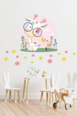 Sevimli Zürafa ve Çiçekler Çocuk Odası Duvar Sticker