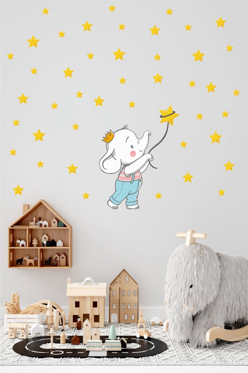 Sevimli Fil ve Yıldızlar Çocuk Odası Duvar Sticker