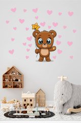 Sevimli Ayıcık ve Kalpler Çocuk Odası Duvar Sticker
