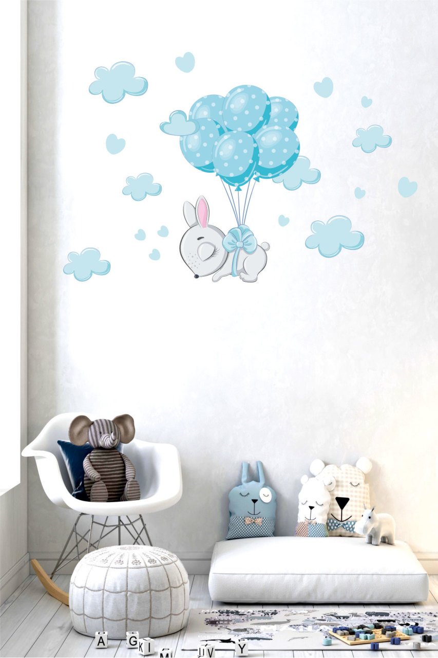 Balonlu Uyuyan Tavşan Çocuk Odası Duvar Sticker
