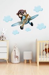 Sevimli Pilot ve Bulutlar Çocuk Odası Duvar Sticker