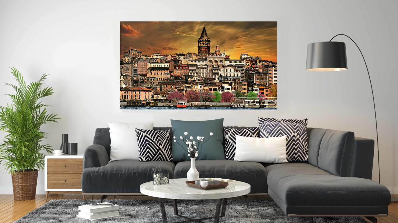 Yağlıboya Görünümlü Galata Kulesi Kanvas Tablo