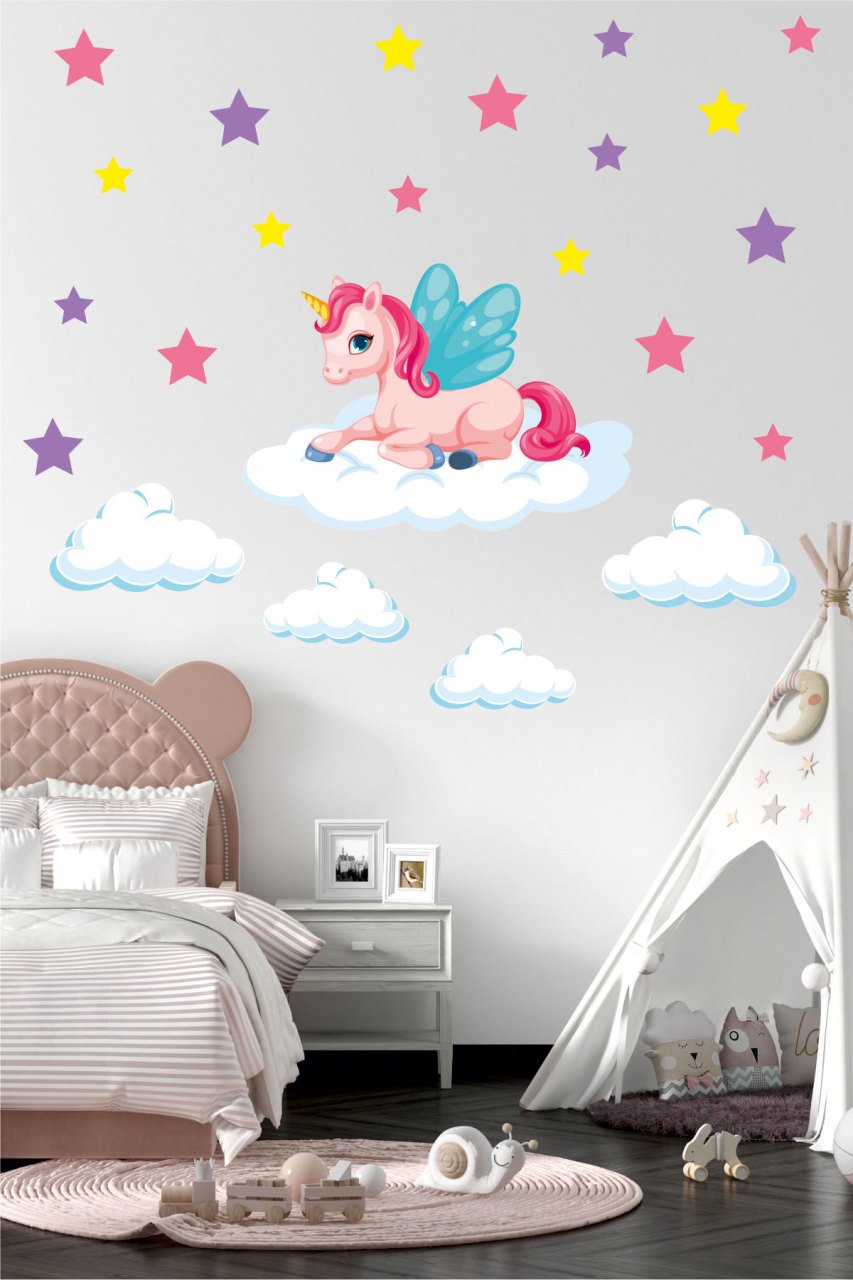 Sevimli Unicorn Çocuk Odası Duvar Sticker