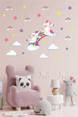 Oyuncu Unicornlar ve Objeler Çocuk Odası Duvar Sticker