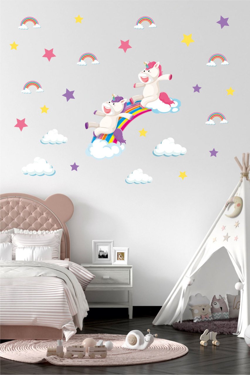 Oyuncu Unicornlar ve Objeler Çocuk Odası Duvar Sticker