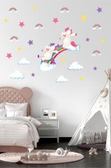 Oyuncu Unicornlar ve Objeler Çocuk Odası Duvar Sticker