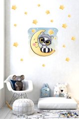 Aydaki Sevimli Rakun ve Yıldızlar Çocuk Odası Duvar Sticker