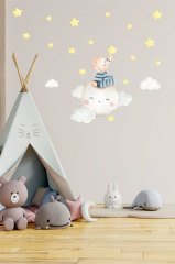 Ay Üstünde Sevimli Ayıcık ve Yıldızlar Çocuk Odası Duvar Sticker