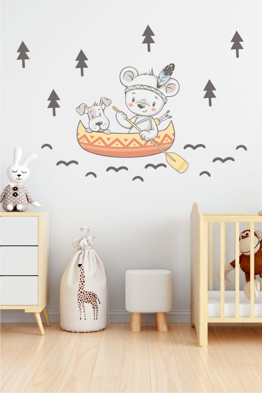 Kızılderili Ayıcık ve Arkadaşı Çocuk Odası Duvar Sticker