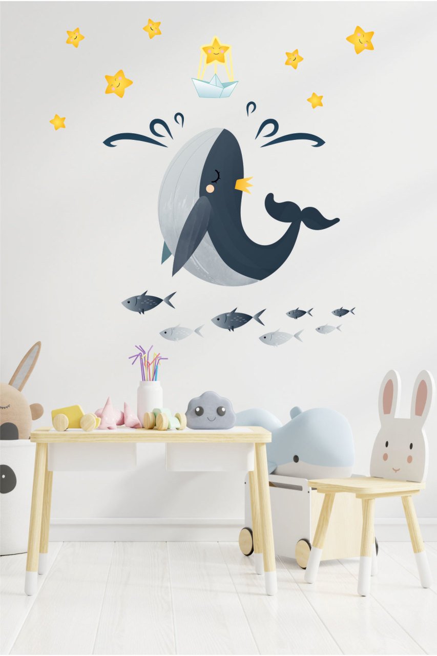 Sevimli Balina ve Yıldızlar Çocuk Odası Duvar Sticker