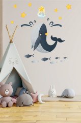 Sevimli Balina ve Yıldızlar Çocuk Odası Duvar Sticker
