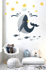 Sevimli Balina ve Yıldızlar Çocuk Odası Duvar Sticker