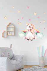 Suluboya Unicorn ve Objeler Çocuk Odası Duvar Sticker