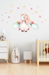 Suluboya Unicorn ve Objeler Çocuk Odası Duvar Sticker