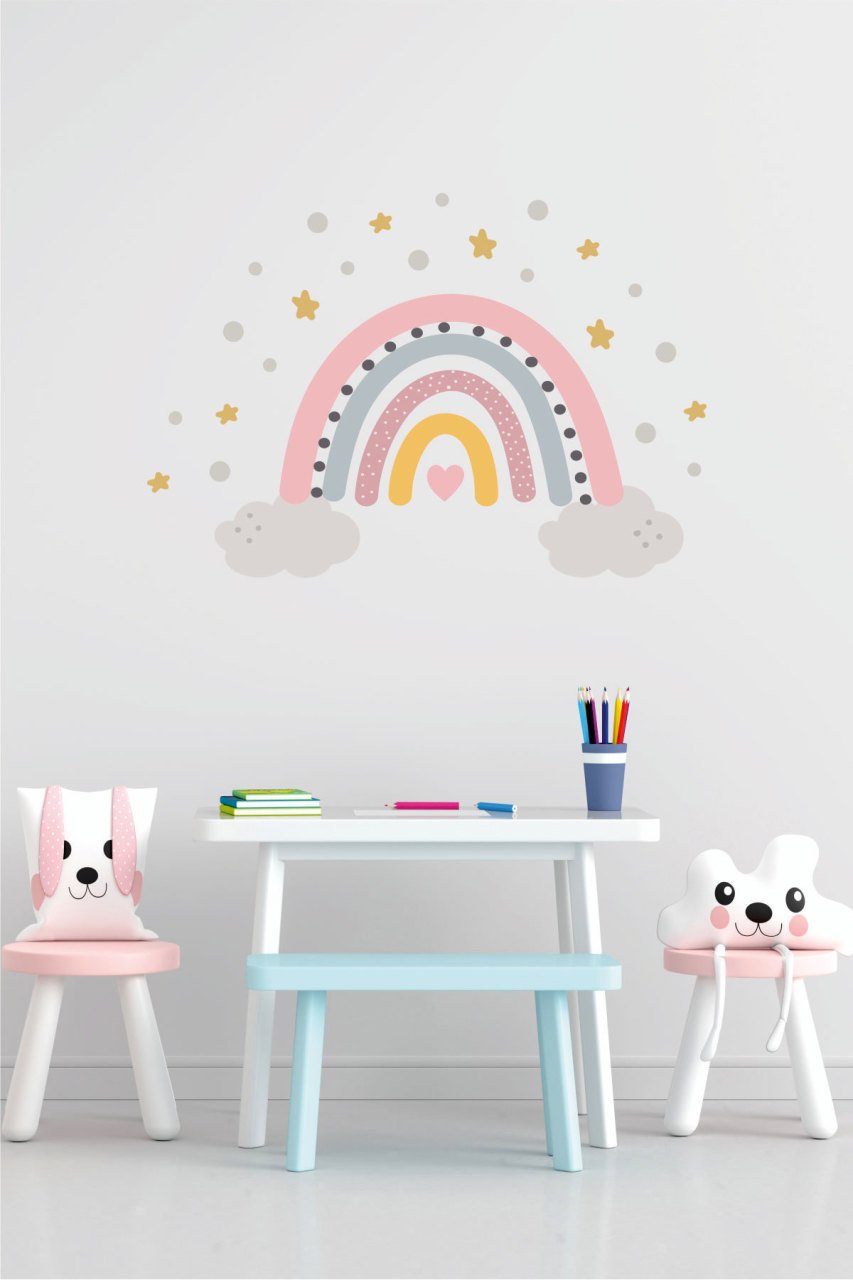 Gökkuşağı, Yıldız ve Puantiyeler Duvar Sticker