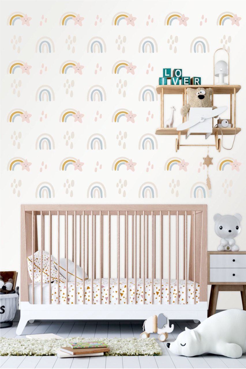 Gökkuşağı ve Yağmur Damlaları Çocuk Odası Duvar Sticker