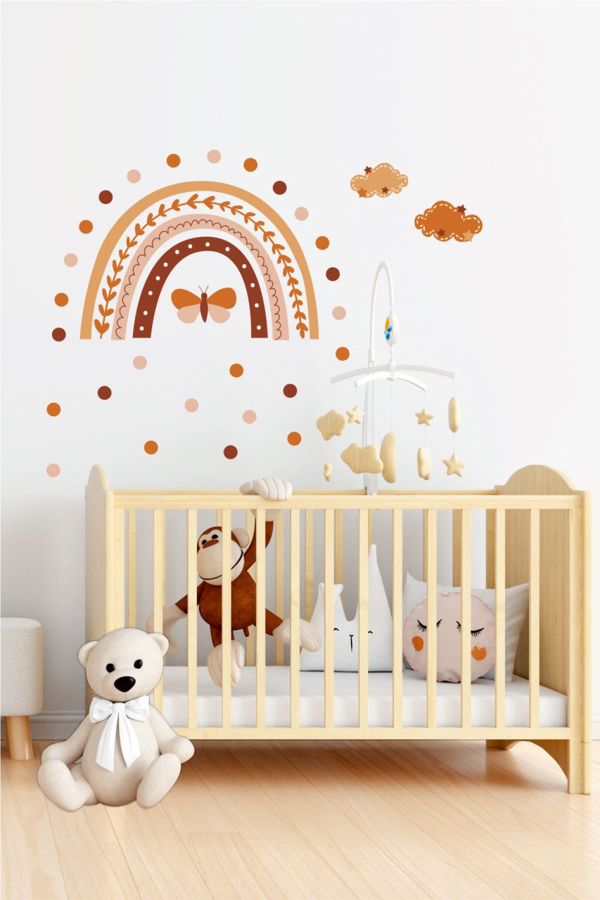 Pastel Gökkuşağı ve Puantiyeler Çocuk Odası Duvar Sticker