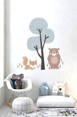 Ağaç Altındaki Tilki ve Sevimli Ayı Çocuk Odası Duvar Sticker