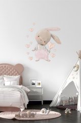 Sevimli Tavşan Kalp ve Puantiyeler Çocuk Odası Duvar Sticker