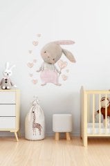Sevimli Tavşan Kalp ve Puantiyeler Çocuk Odası Duvar Sticker