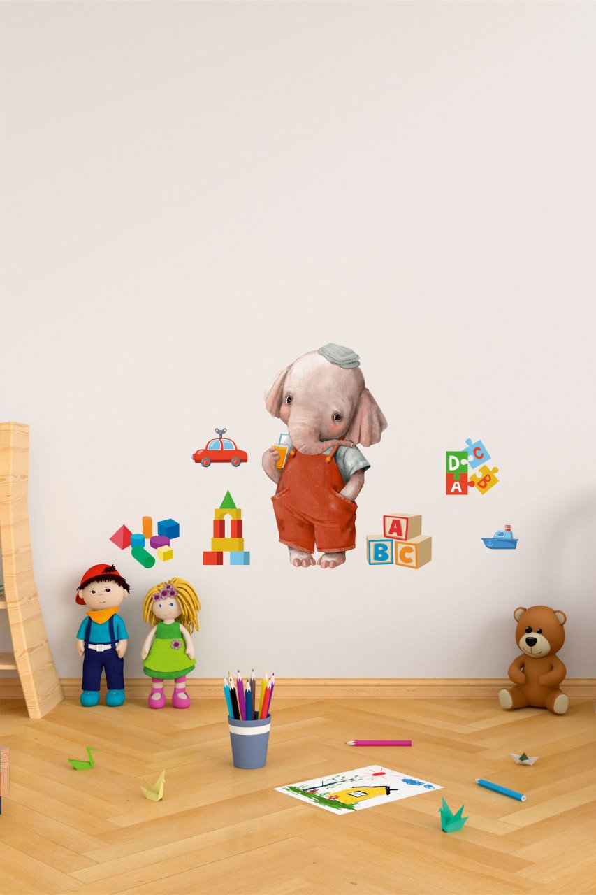 Afacan Fil ve Objeler Çocuk Odası Duvar Sticker