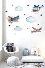 Suluboya Hava Taşıtları, Bulut ve Yıldızlar Çocuk Odası Duvar Sticker