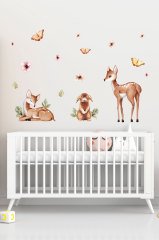 Suluboya Geyikler, Tavşan ve Objeler Çocuk Odası Duvar Sticker