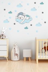 Uyuyan Sevimli Ayıcık, Bulut ve Yıldızlar Çocuk Odası Duvar Sticker