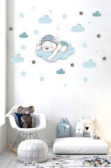 Uyuyan Sevimli Ayıcık, Bulut ve Yıldızlar Çocuk Odası Duvar Sticker
