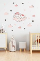 Uyuyan Sevimli Ayıcık, Bulut ve Yıldızlar Çocuk Odası Duvar Sticker