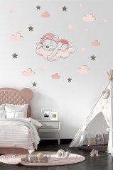 Uyuyan Sevimli Ayıcık, Bulut ve Yıldızlar Çocuk Odası Duvar Sticker