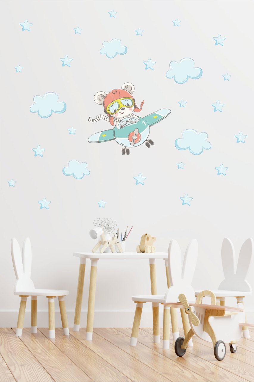 Uçan Sevimli Ayıcık Çocuk Odası Duvar Sticker