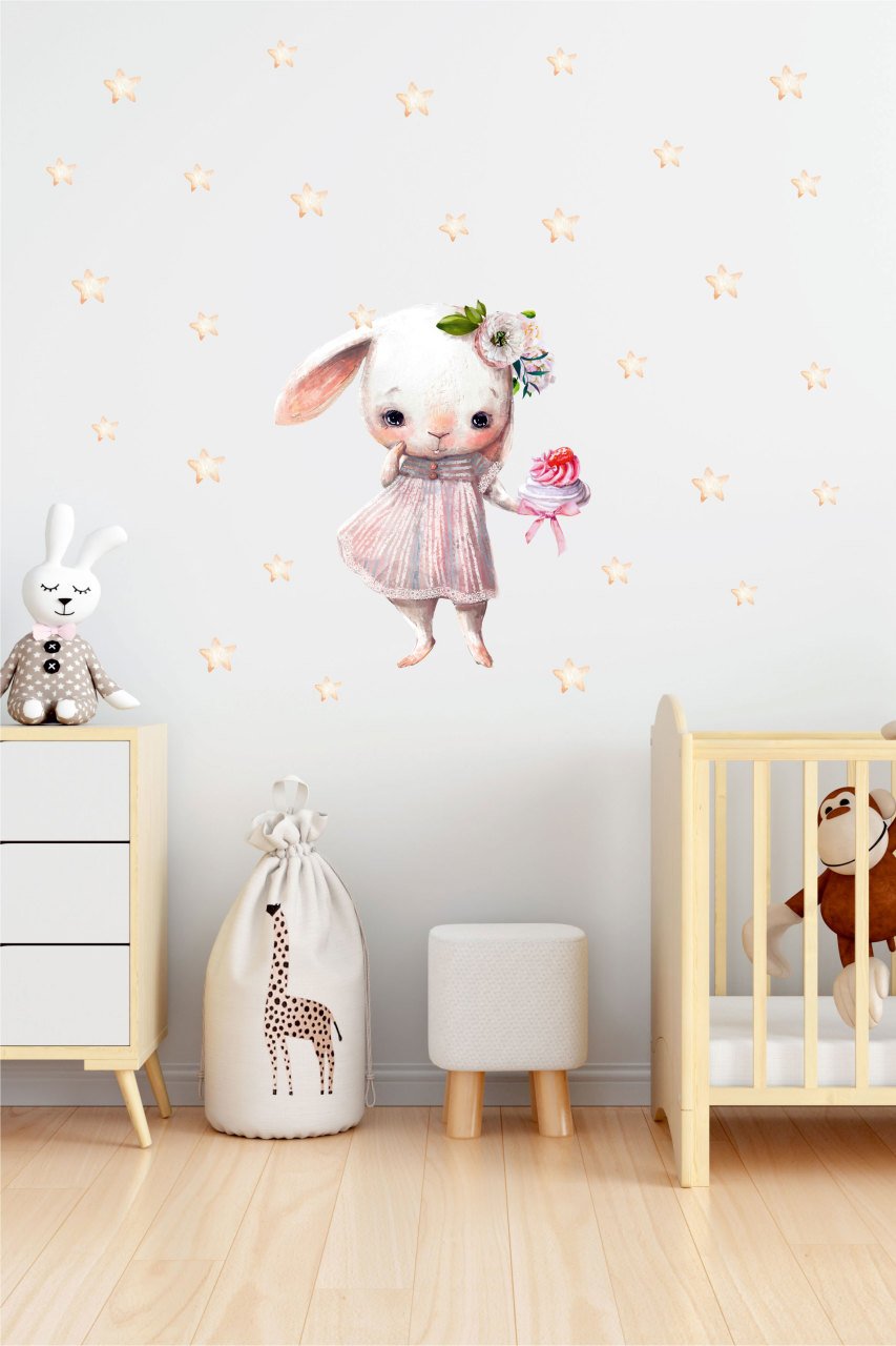 Sevimli Tavşan ve Yıldızlar Çocuk Odası Duvar Sticker