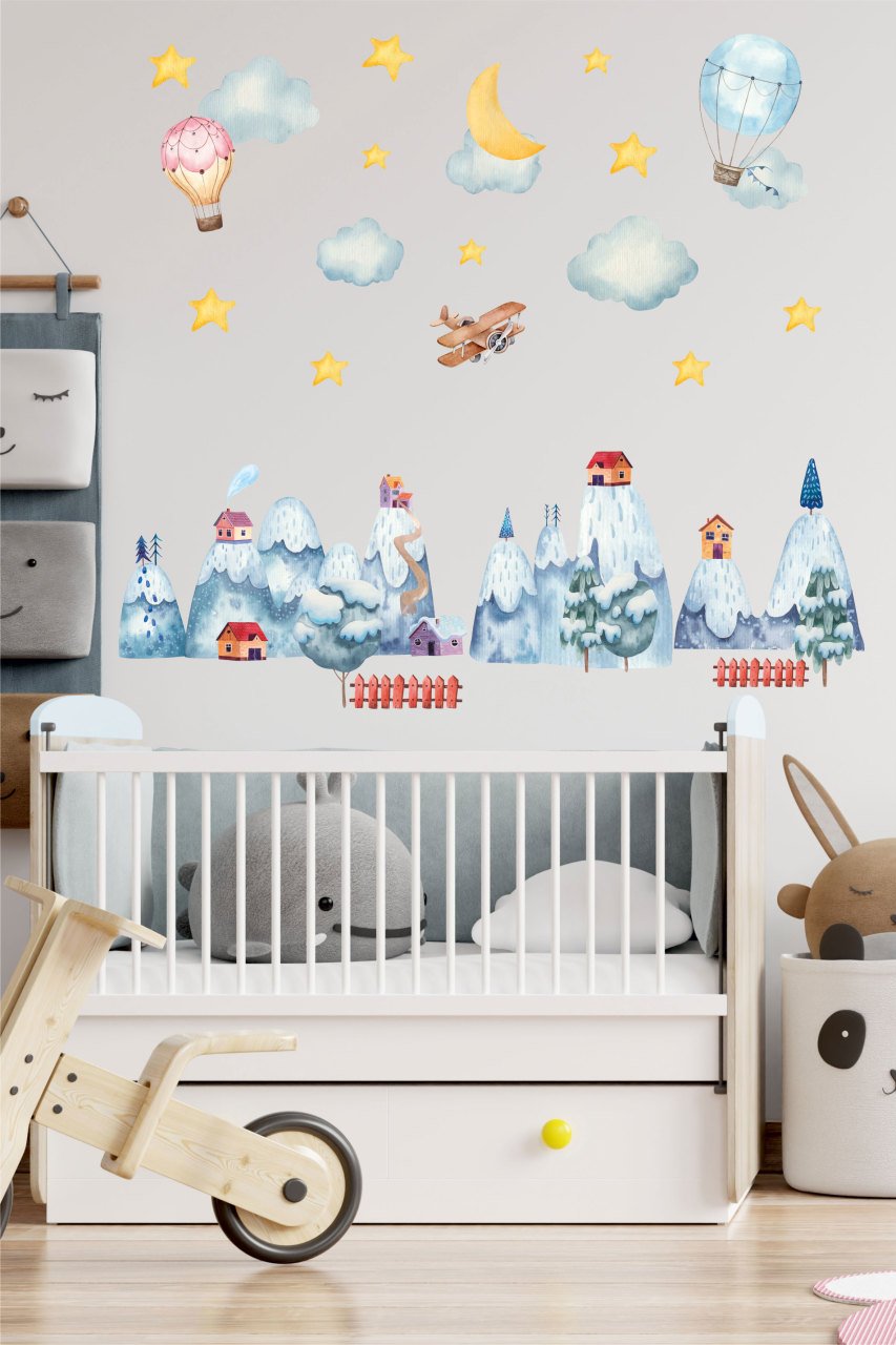 Sevimli Kasaba Ve Gökyüzü Çocuk Odası Duvar Sticker