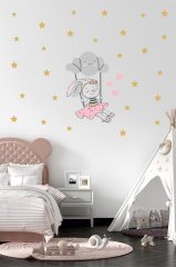 Bulutta Sallanan Sevimli Tavşan Çocuk Odası Duvar Sticker