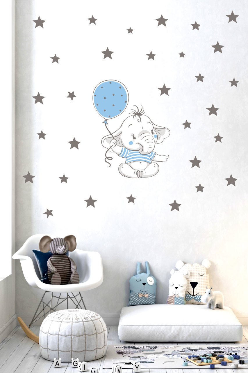 Balonlu Sevimli Fil Çocuk Odası Duvar Sticker