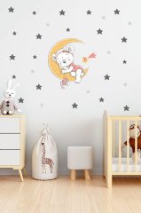 Ay Üzerinde Uyuyan Sevimli Ayıcık Çocuk Odası Duvar Sticker