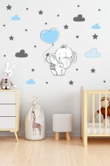 Sevimli Fil, Bulut ve Yıldızlar Çocuk Odası Duvar Sticker