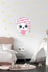 Uykucu Sevimli Kedicik Çocuk Odası Duvar Sticker