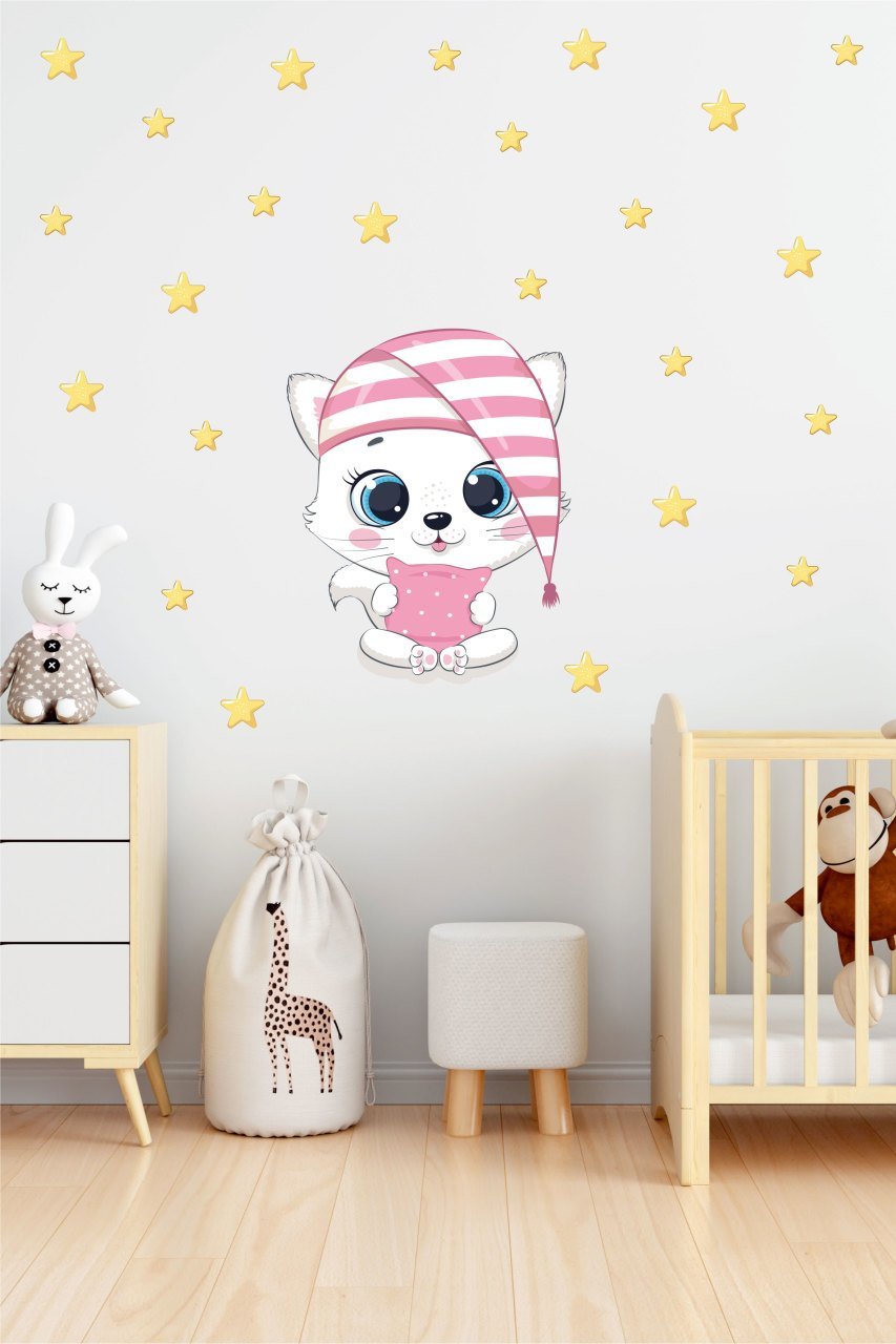 Uykucu Sevimli Kedicik Çocuk Odası Duvar Sticker